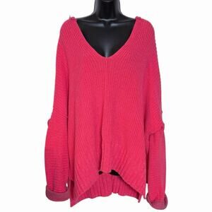 FREE PEOPLE TAKE ME OVER SWEATER OVERSIZED CHUNKY PINK MARKED XS FITS UP TO XL